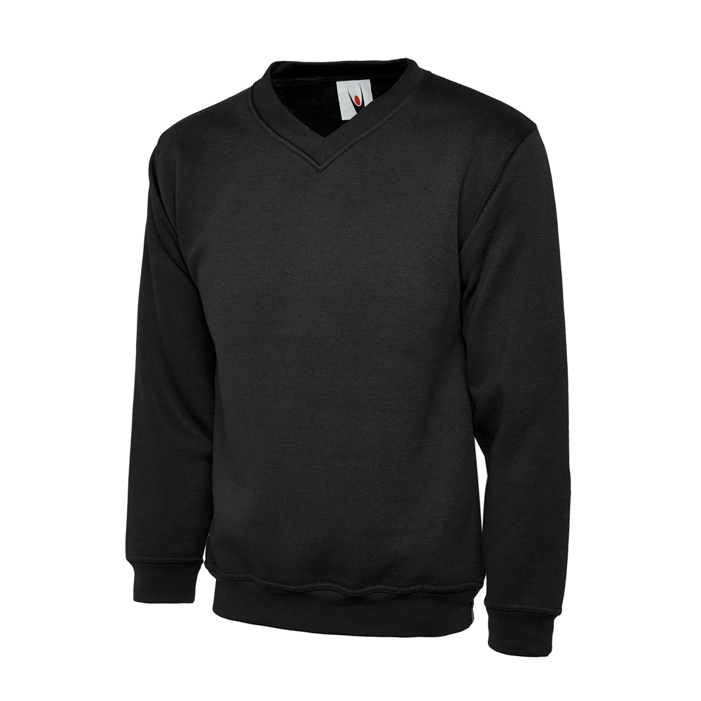 Uneek UC204 V Neck Sweatshirt - Black - XS