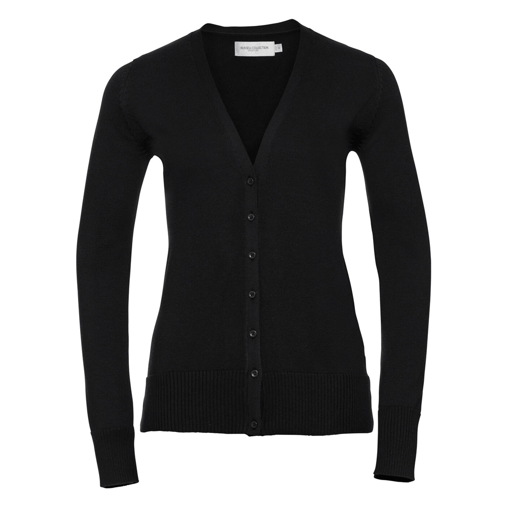 Russell J715F Women's V Neck Knitted Cardigan - Black - 6