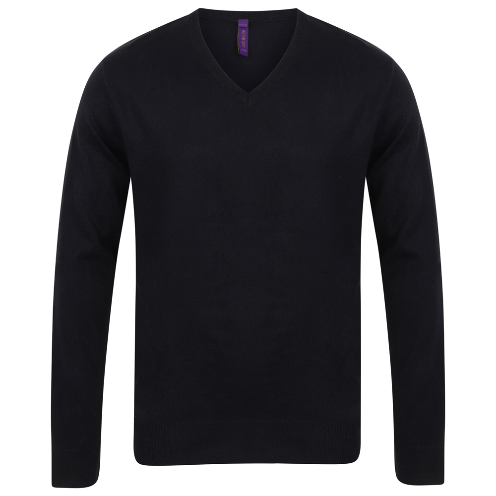 Henbury HB720 V Neck Jumper - Black - 2XS