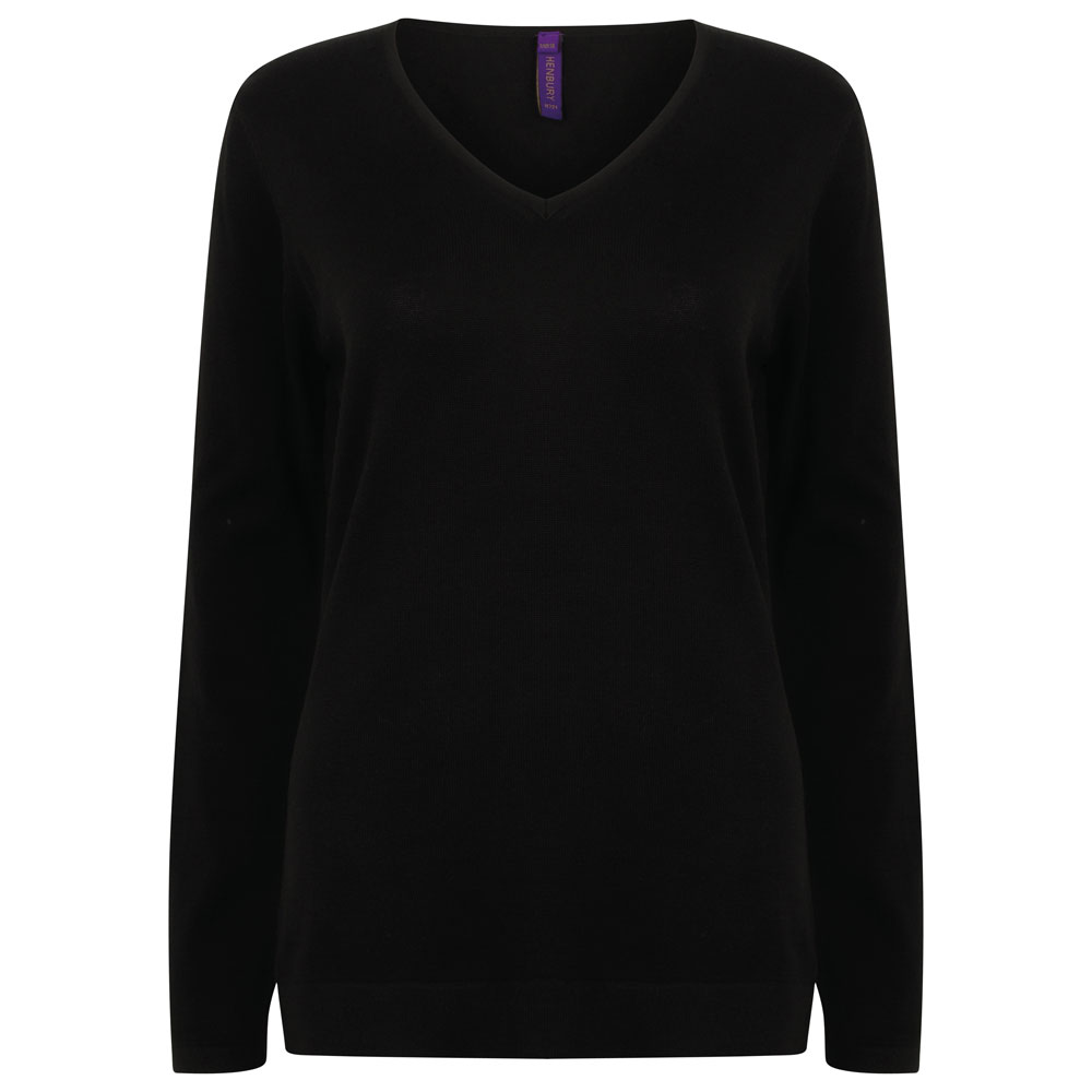 Henbury HB721 Women's V Neck Jumper - Black - 6