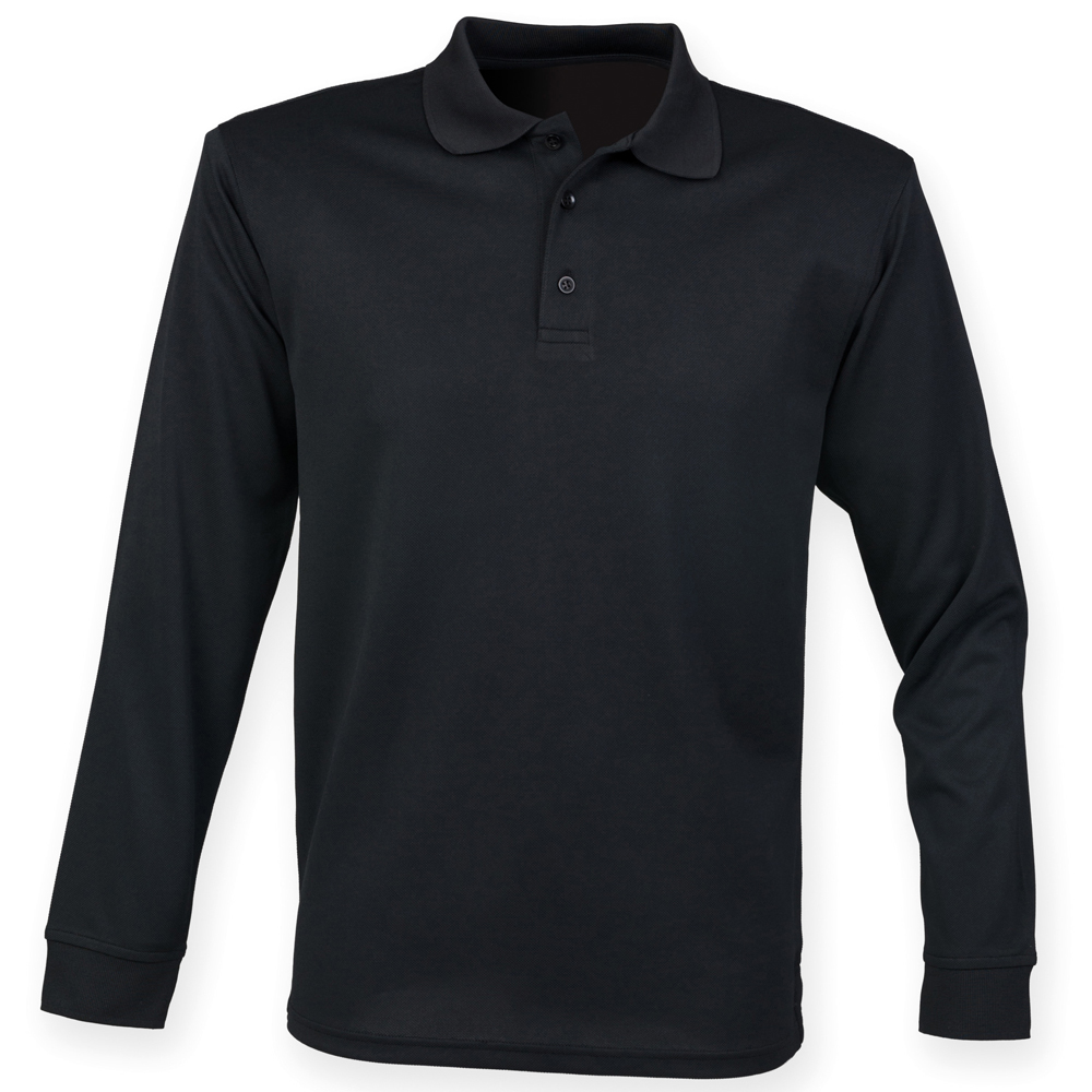 Henbury HB478 L/S Coolplus Poloshirt - Black - 2XS