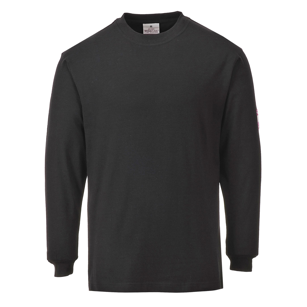 Portwest FR11 Flame Resistant Anti-Static Long Sleeve T-Shirt - Black - Small